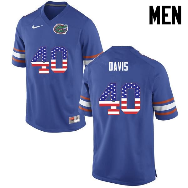 Men's NCAA Florida Gators Jarrad Davis #40 Stitched Authentic USA Flag Fashion Nike Blue College Football Jersey CEA6365EM